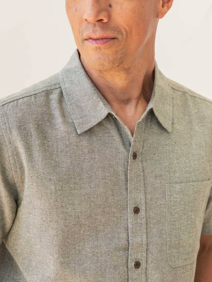 Malcolm Shirt / Sage Chambray for wholesale on Faire