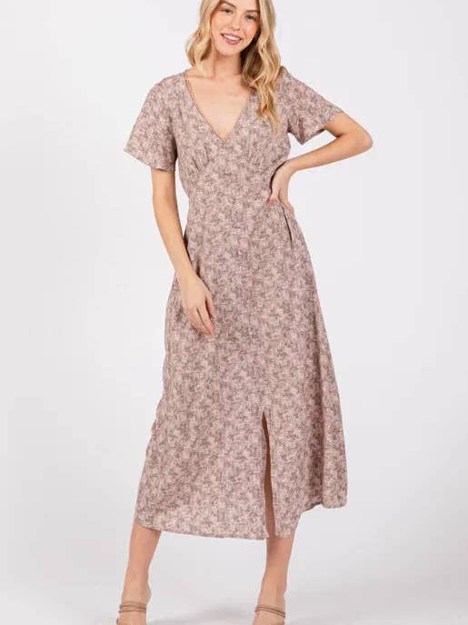 Robe à découpe avec bouton imprimé - FD1301 pour la vente par Final Touch