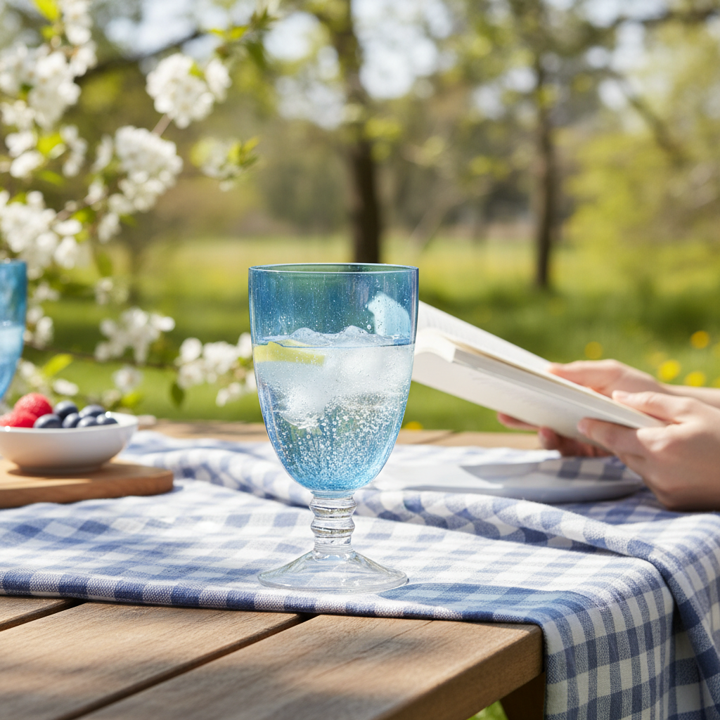 Kadra Kitchenware - Wholesale Wine Glass - Vikko - Iris, Glass Goblet, Blue with Clear Stem, 20 oz1