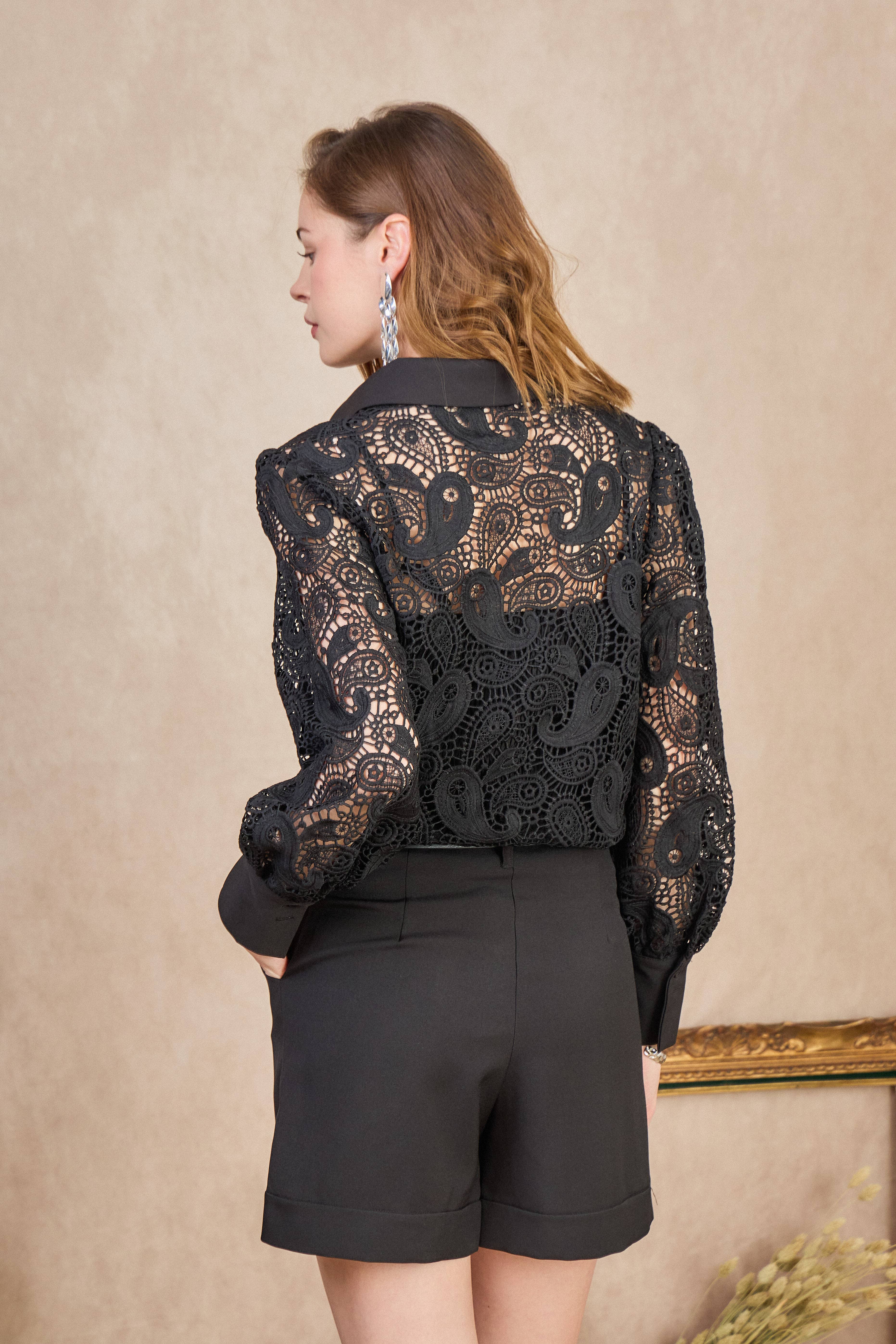 LULUMARY - Venta al por mayor Camisa con botones - Mujer - Blusa de encaje CH36113