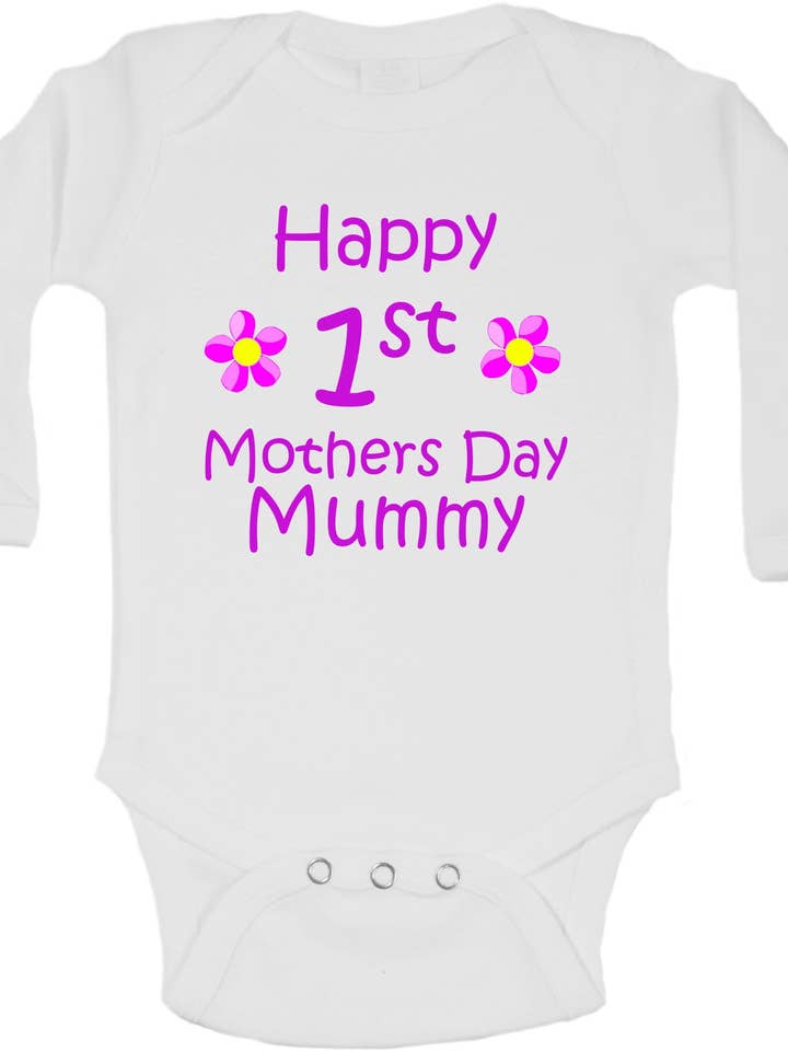 Happy First Mothers Day Mummy - Long Sleeve Vests for Girls for wholesale by Little Ratbag