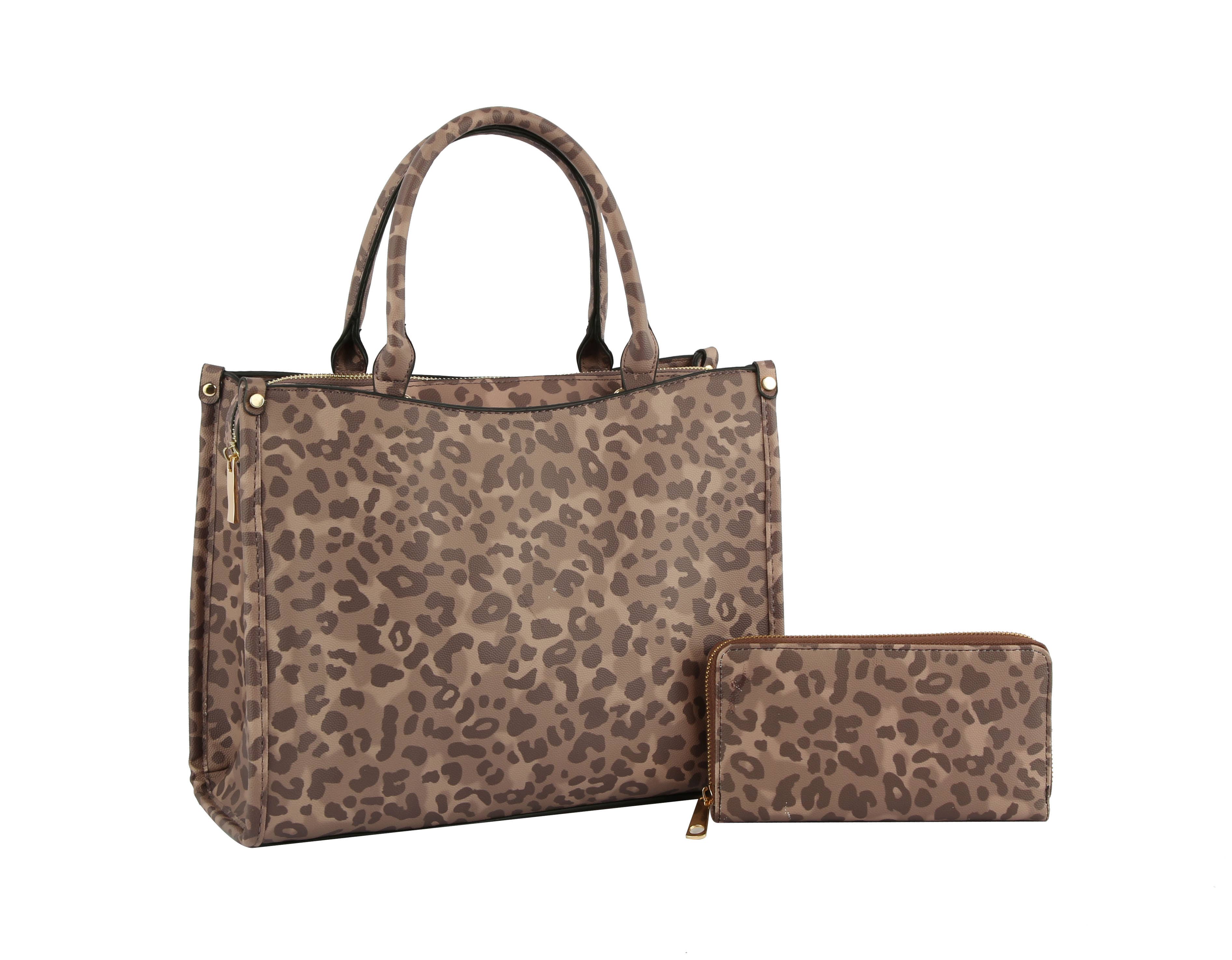 Handbag Factory Corp - Wholesale Tote Bag - Women's - Multi Compartment Leopard Hand Tote Set0