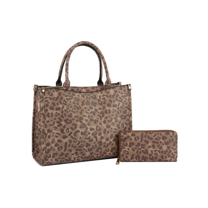 Handbag Factory Corp - Wholesale Tote Bag - Women's - Multi Compartment Leopard Hand Tote Set