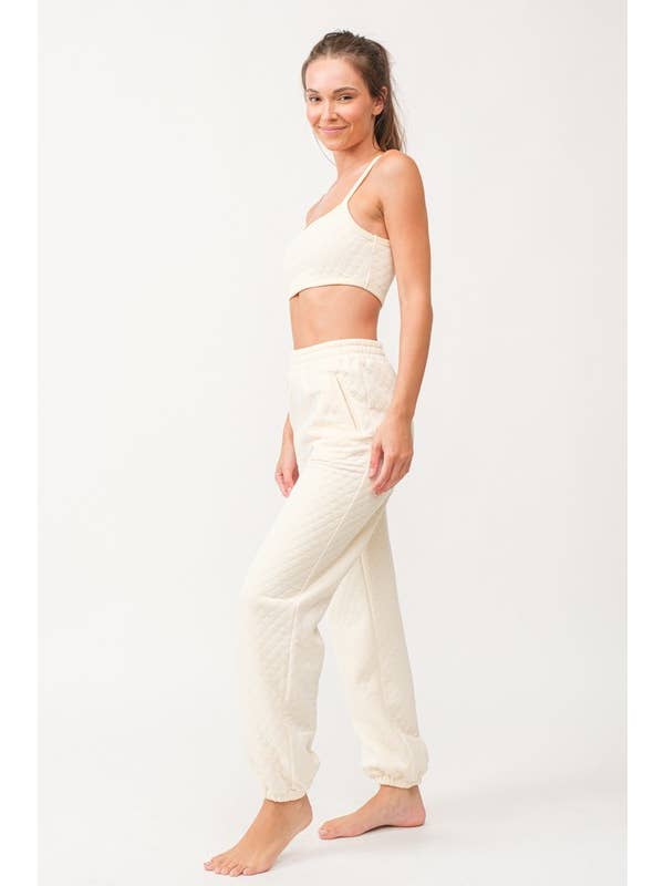 Papermoon - Wholesale Lounge Set - Women's - PT17280-1 - Lara Quilted Fabric Crop Top And Jogger Pants Se