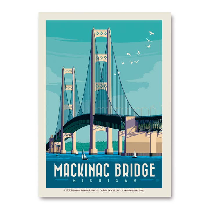 MI Mackinac Bridge Vert Sticker for wholesale by Tourist Courts