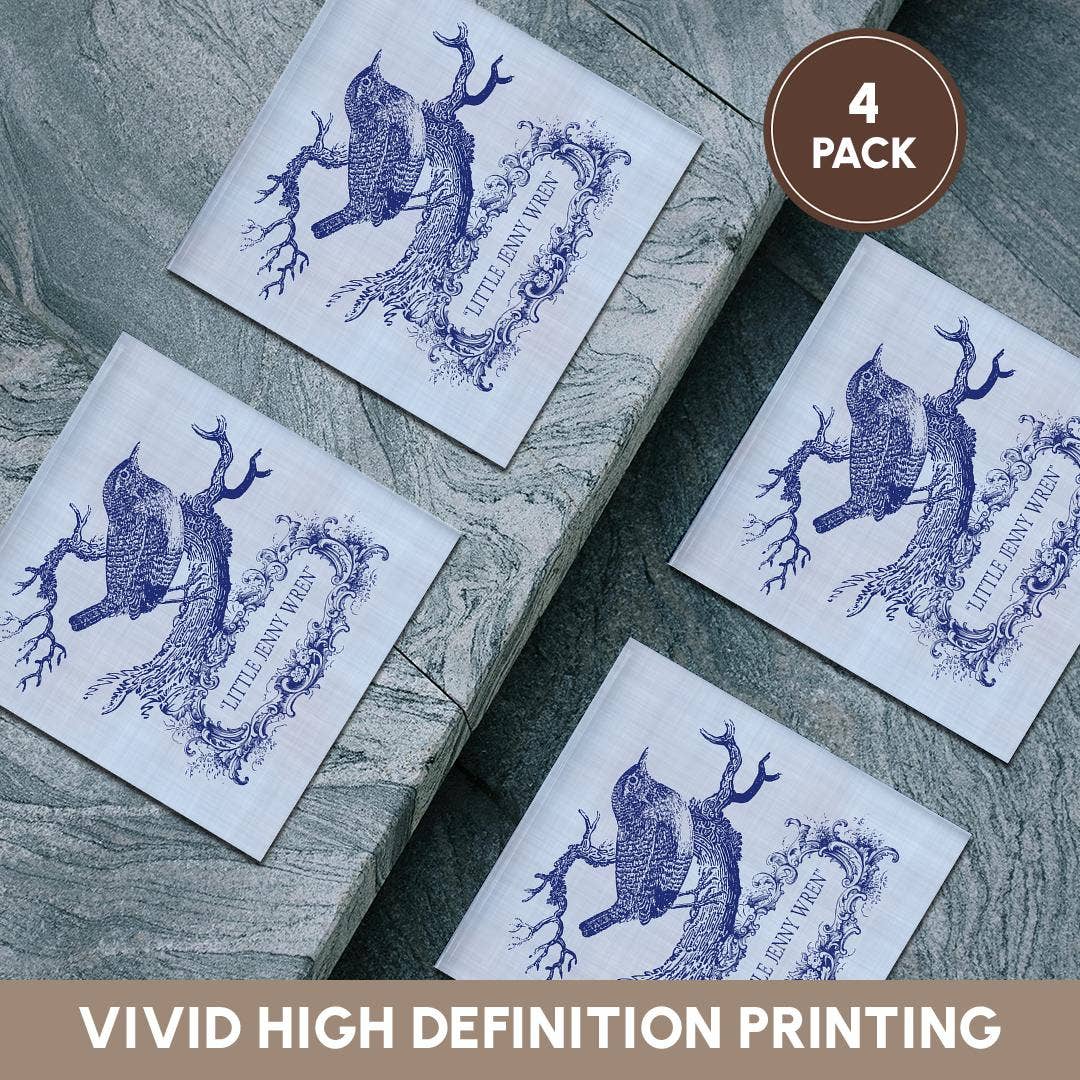 3dRose - Wholesale Coasters - 3dRose, Little Jenny Wren- pretty little bird and cartouche in blue, Coaster5