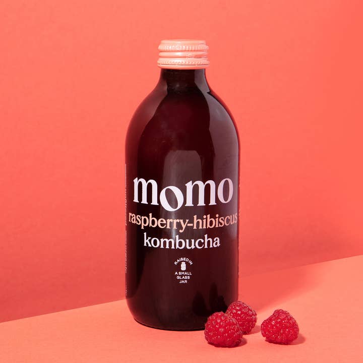 Organic Raspberry-Hibiscus Kombucha (12 x 330ml bottles) for wholesale by Momo Kombucha