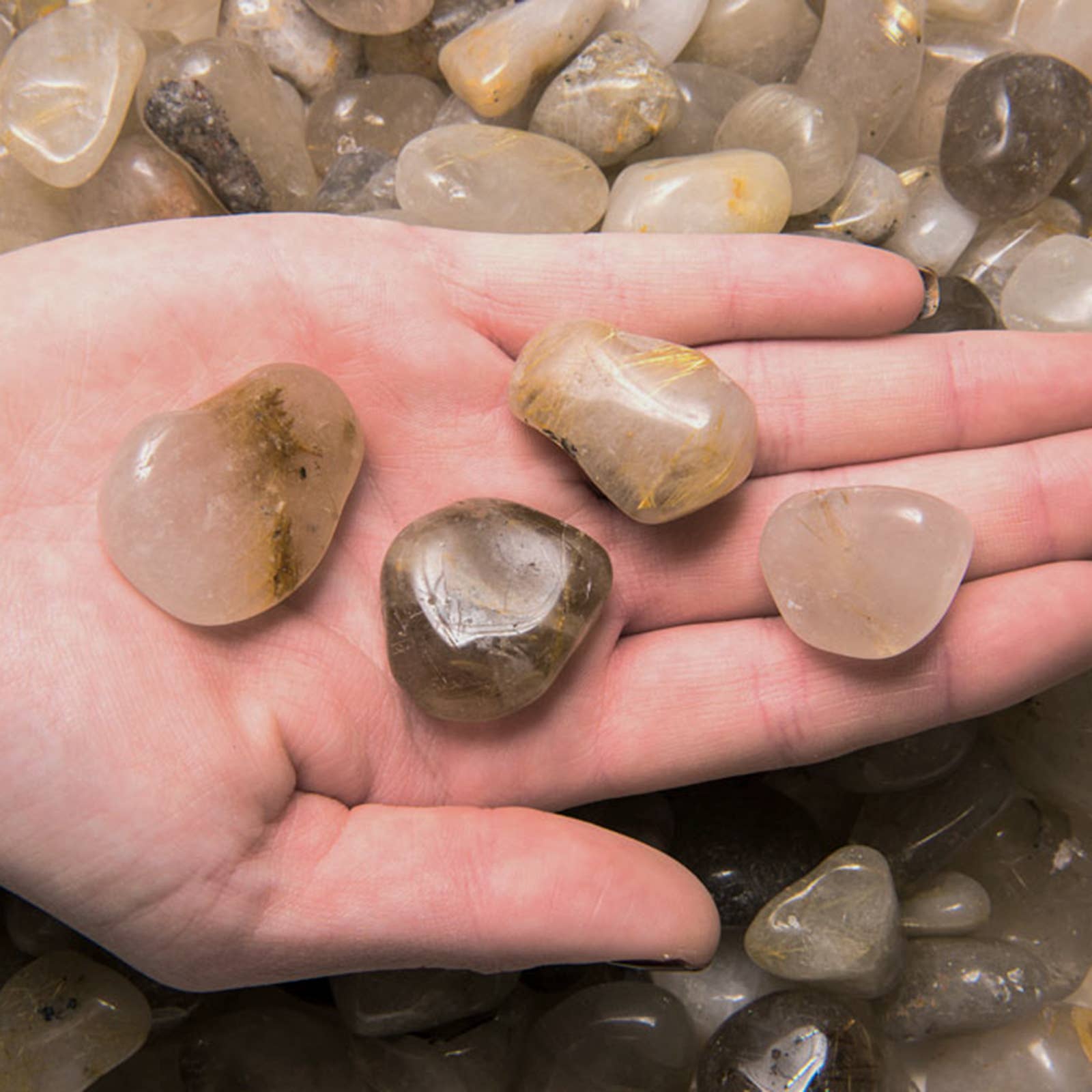 Fantasia Mining - Wholesale Spiritual Stone/Crystal - Tumbled Rutile Quartz - M - A Grade - Brazil (1 lb)1