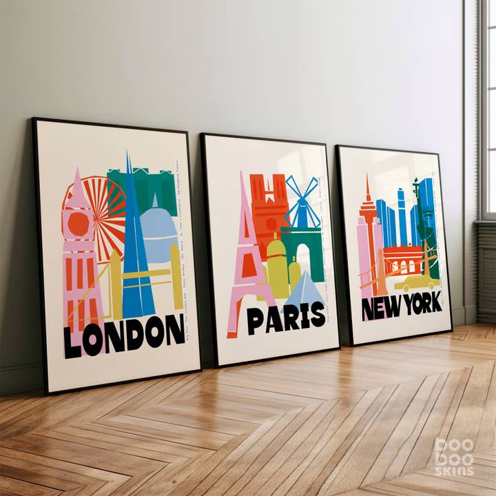 BOOBOOSKINS - Wholesale Art Print - London Landmarks Art Print - Vintage Travel Poster1
