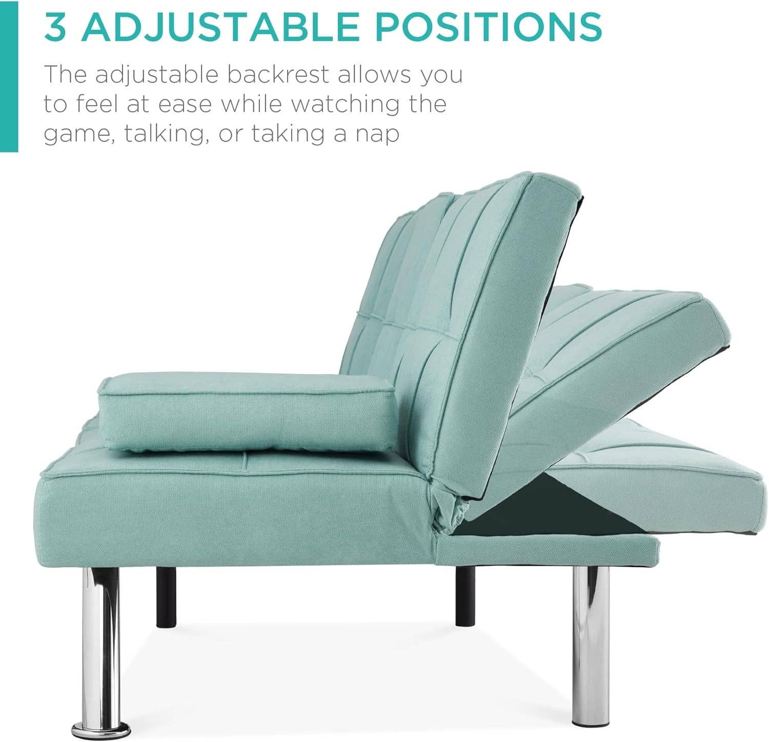 Linen Folding Futon Sofa Bed Aqua With Removable Armrests for wholesale on Faire2