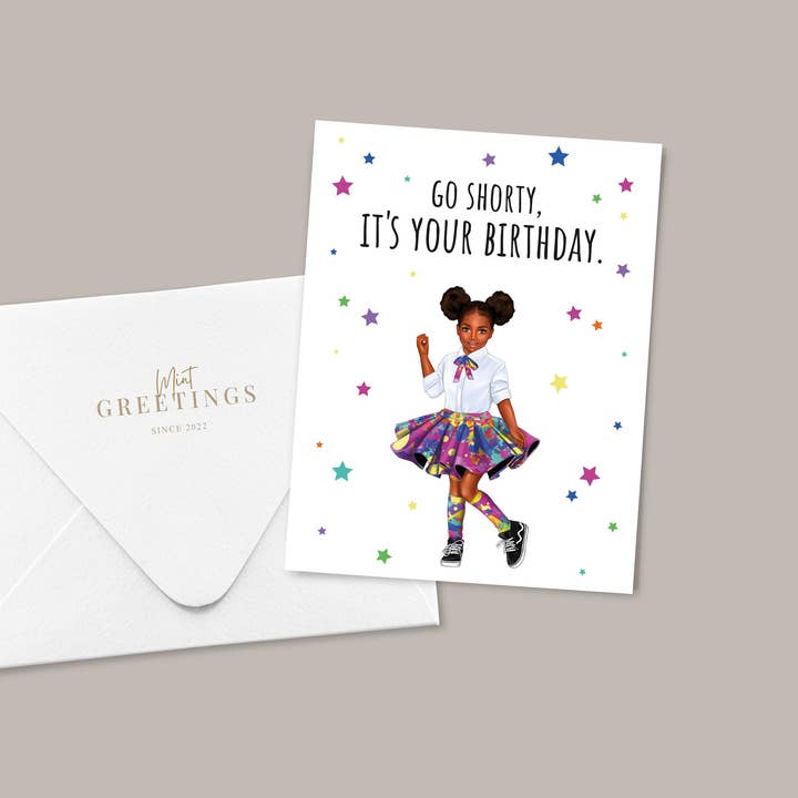 Carte d'anniversaire Petite Fille Noire pour la vente par Mint Greetings Inc.