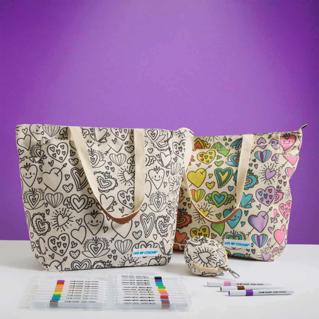Life of Colour - Venta al por mayor Bolsa grande - Unisex - Bolsa para garabatos DIY, diseño de corazones de amor3