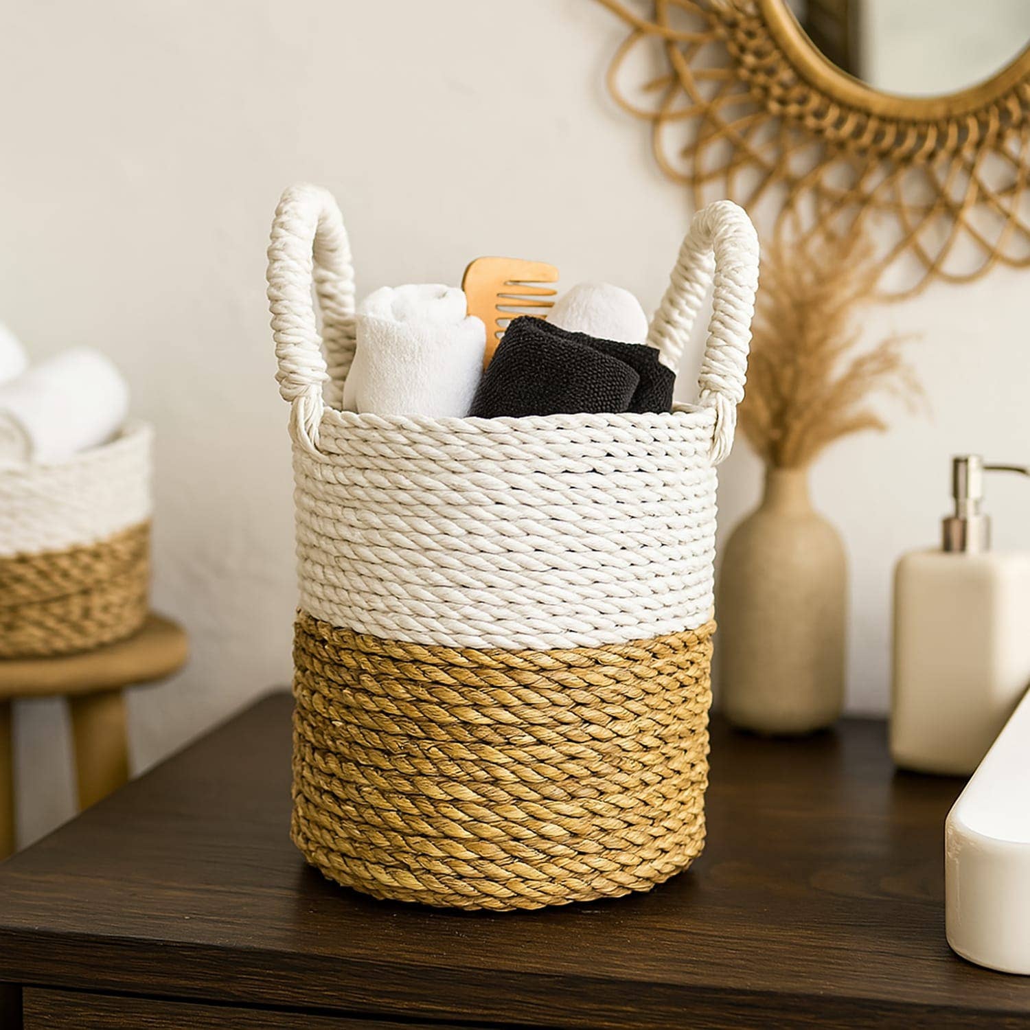 Etnico del Mondo - Venta al por mayor Cestas - Juego de 3 Cestas de Algas Tejidas a Mano con Asa #21