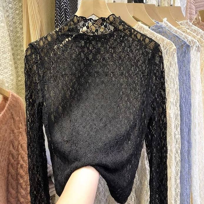 Rosa Clothing - Wholesale T-Shirt - Women's - Textured Floral Lace Sheer Mesh see through Layering Top