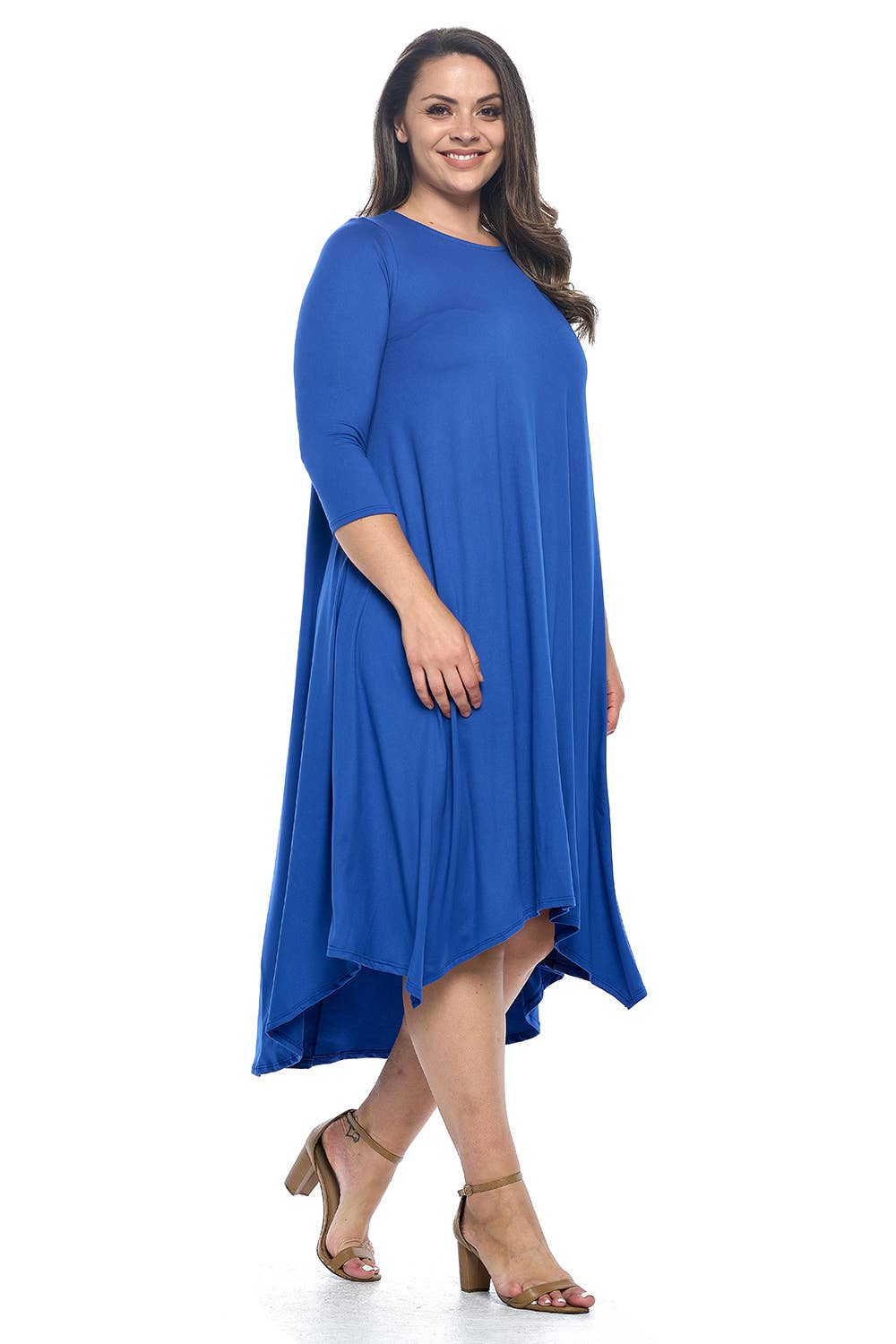 Allium - Wholesale Dress - Women's - Asymmetric Hem Midi Dress Plus Size14