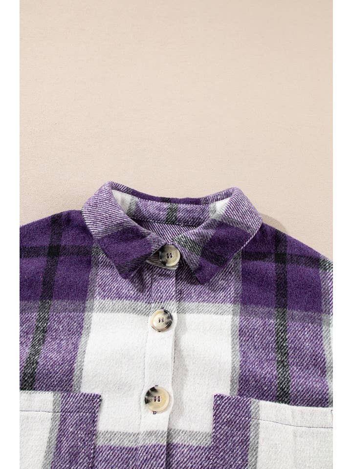 PRETTY BASH - Wholesale Shirt Jacket/Shacket - Women's - Plaid Button-Up Long Sleeve Pocketed Shacket11