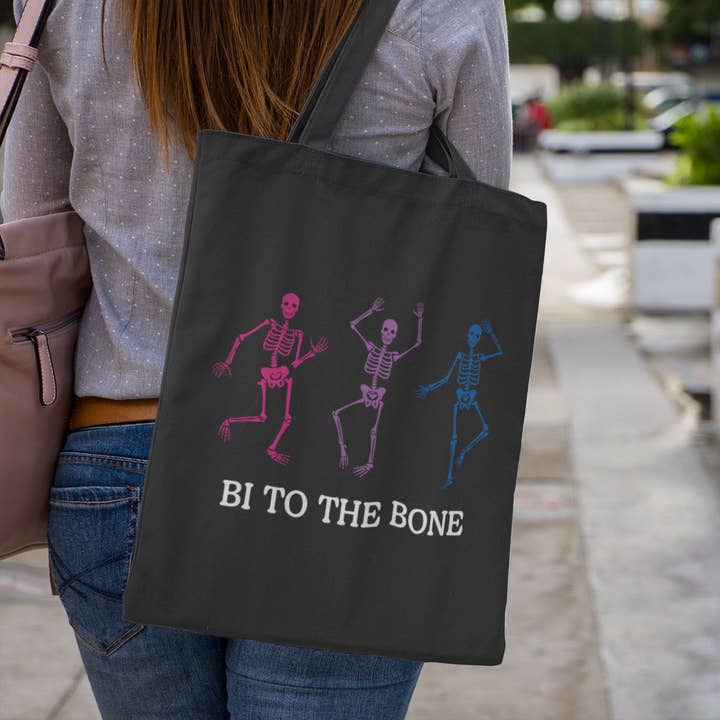 Skeleton Bi To The Bone Tote Bag for wholesale by Rainbow & Co
