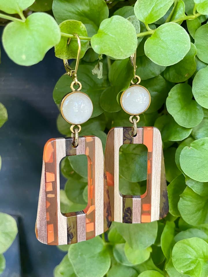 Mod Orange, Brown Earrings - fall, colorblock, lightweight for wholesale by joeyfivecents
