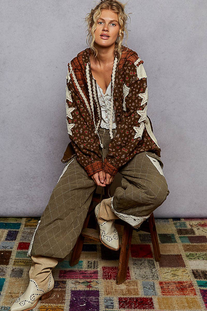 Pol Clothing - Wholesale Jacket - Women's - Long Sleeve Printed Patch Trim Knit Hooded Jacket6