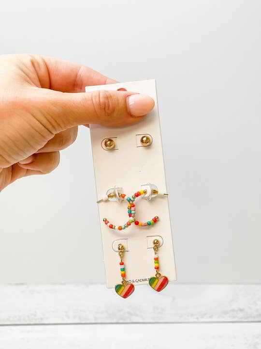 Rainbow Heart Trio Earring Set for wholesale by Prep Obsessed Wholesale