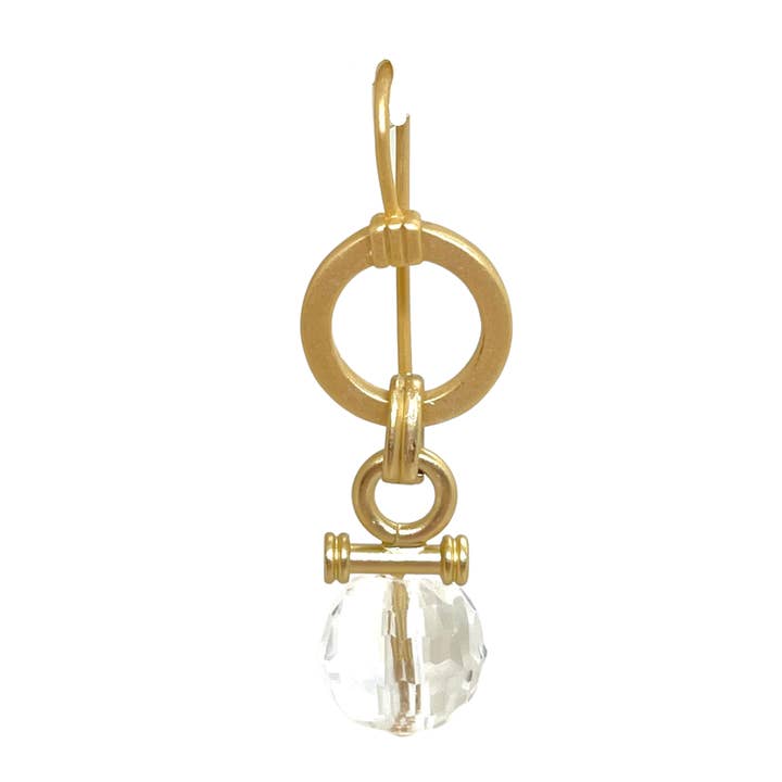 Circle Hoop Clear Disco Ball Bar Matte Gold Earrings for wholesale by Deborah Grivas Designs