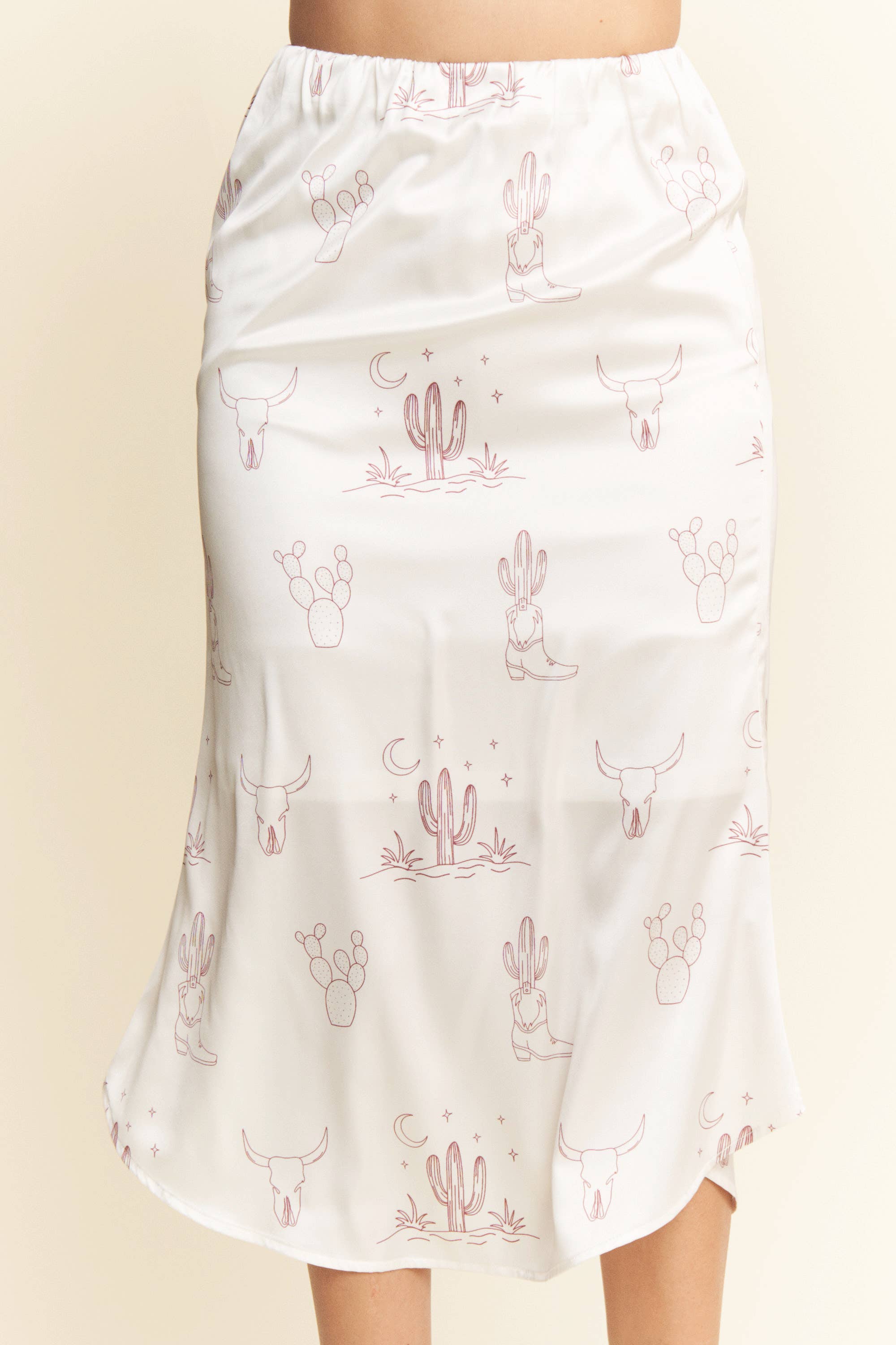 LATTE PLUS WESTERN CONVERSATIONAL PRINTED MIDI SKIRT for wholesale on Faire3