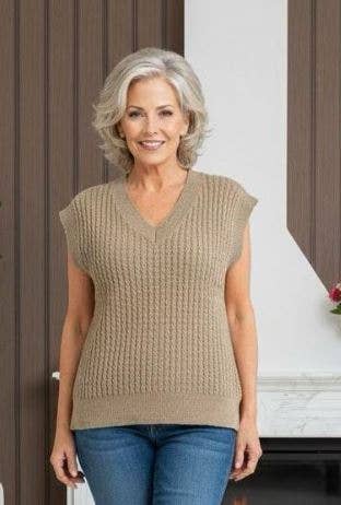 Kurt Muller - Venta al por mayor Chaleco de punto - Mujer - Chaleco de punto sin mangas con cable en V de gran tamaño1