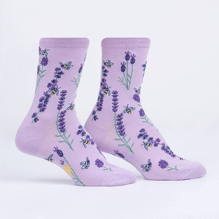 Bees and Lavender Crew Socks for wholesale by Sock it To Me