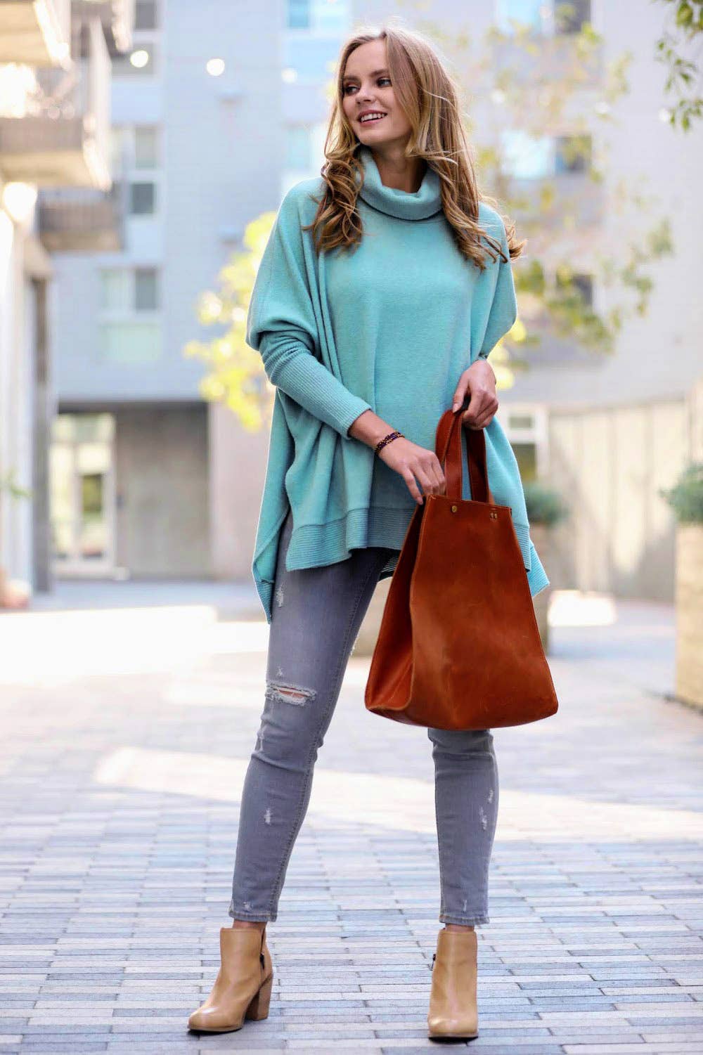 42POPS – wholesale Poncho - Dam – ...._ Borstad Melange Polokrageponcho Hi-low Tröja11