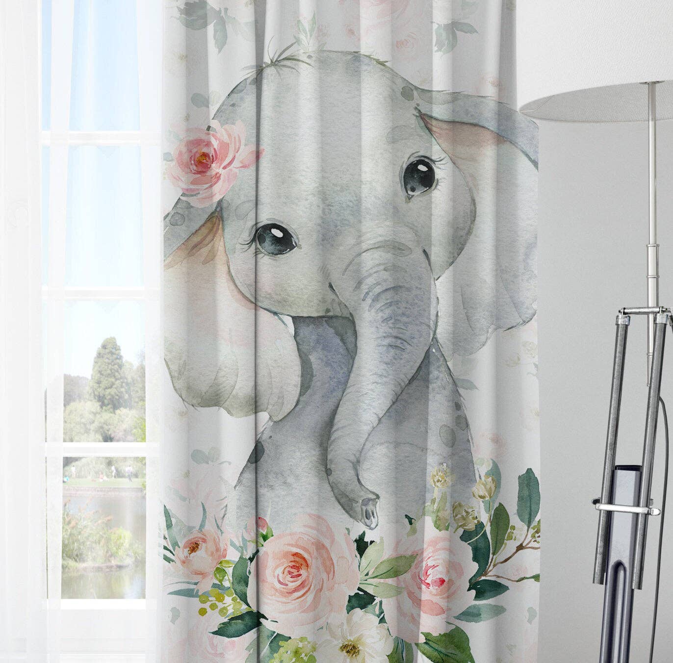 Empowering Decor – Cortina por atacado – Cortinas Opacas com Elefante e Flores em Tons de Blush2