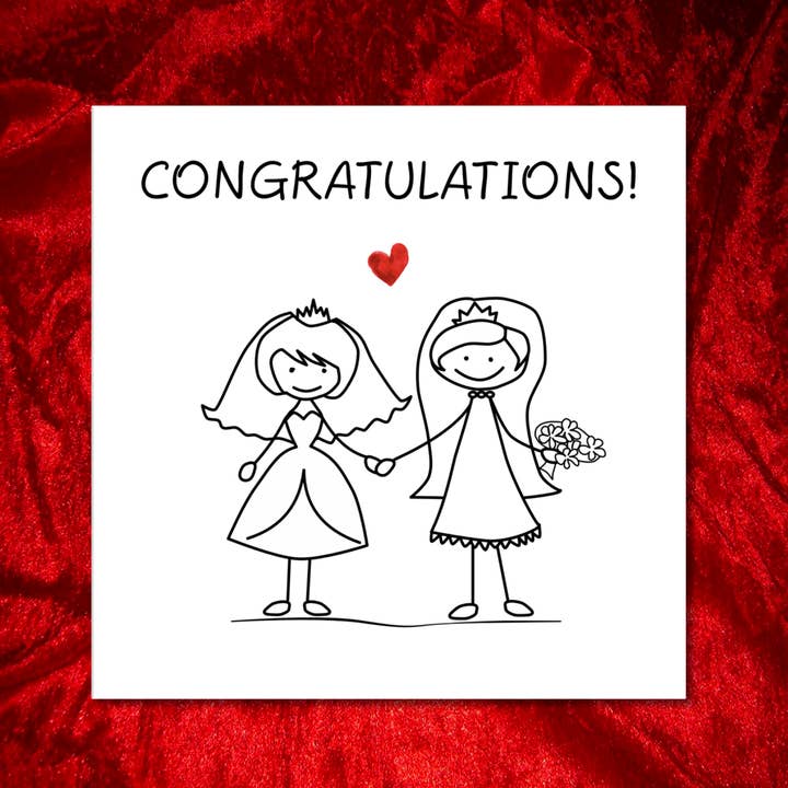 Swizzoo Cards - Wholesale Wedding Card - LGBT Lesbian Gay Engagement Wedding Card for brides partners - Congratulations getting married same sex- cheeky female women handdrawn