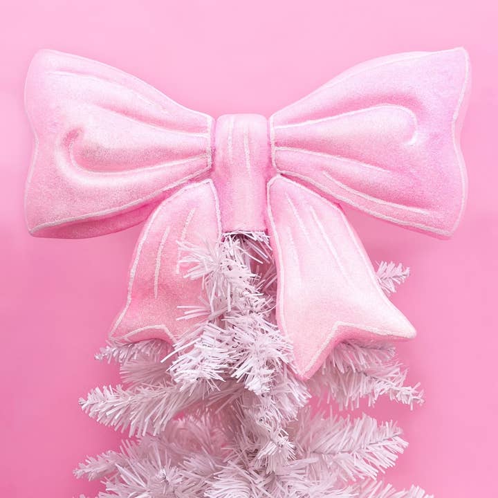 Rock Paper Scissors - Wholesale Tree Topper - Pink Glitter Bow Christmas Tree TopperÂ