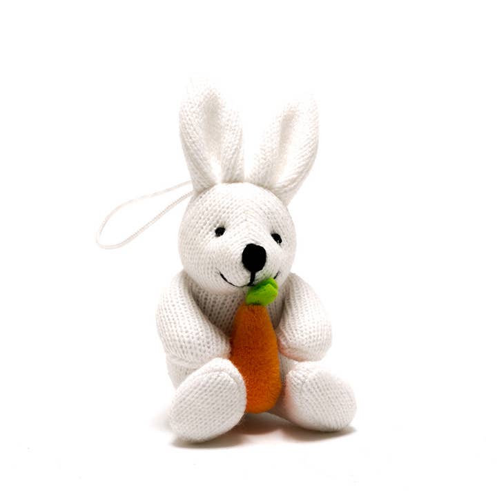 Best Years Ltd ā wholesale Ornament ā Knitted White Bunny Rabbit + Carrot Hanging Decoration1