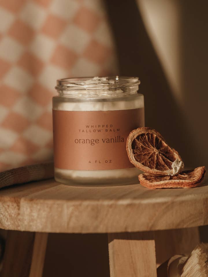 Orange Vanilla Whipped Tallow Balm for wholesale by snuggle suds