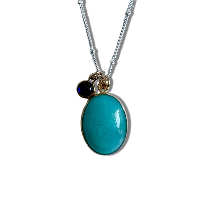 Amazonite & Blue Sapphire Charm Necklace for wholesale by Nueva Luxe