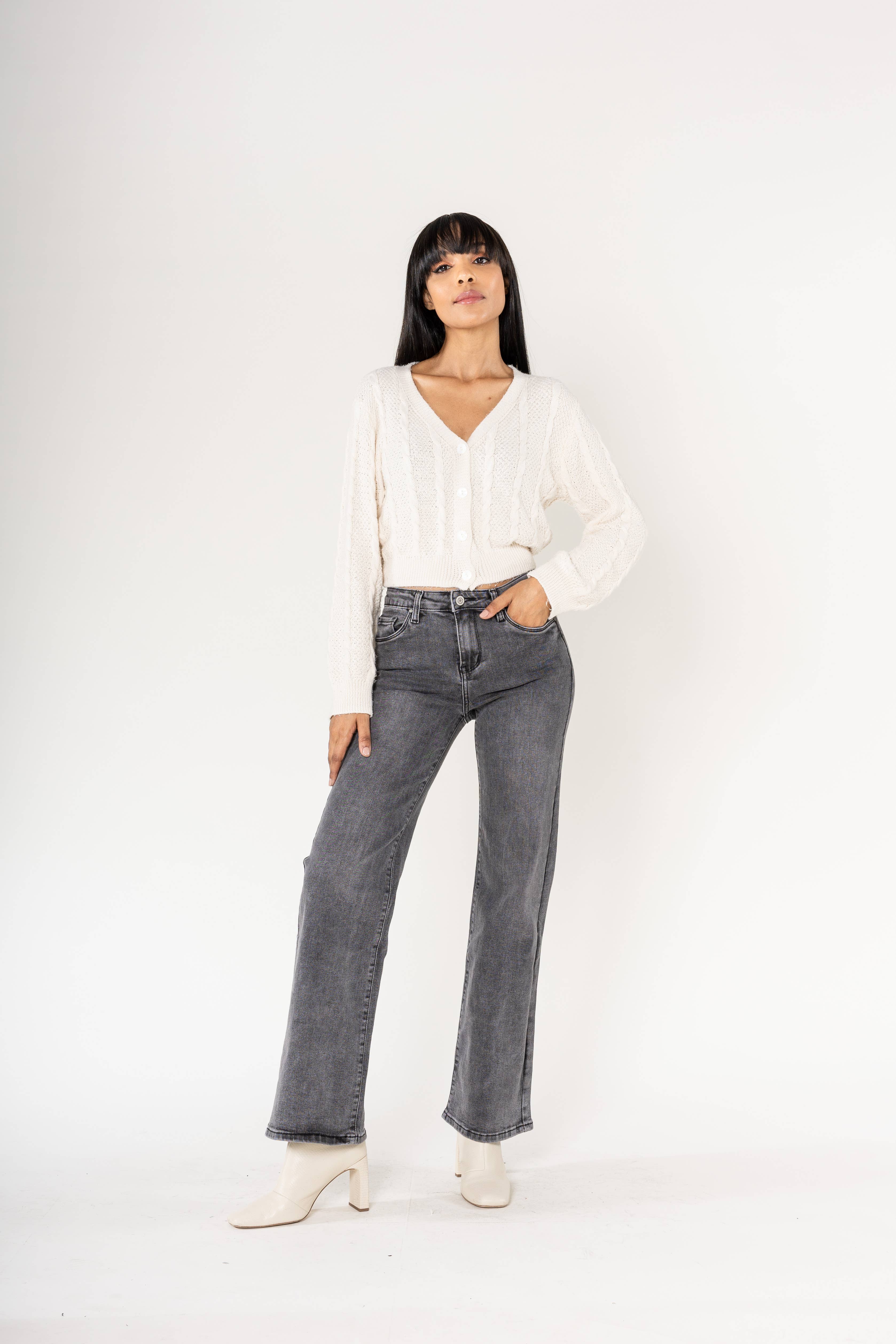 Nina Carter - Vendita all'ingrosso Jeans - Donna - Jeans a vita alta a zampa con tessuto elasticizzato P08017