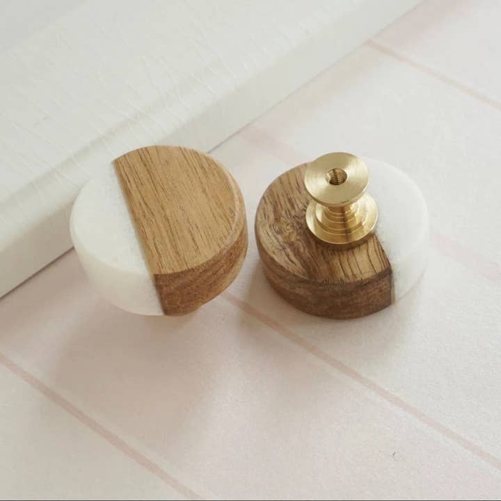 Delmar Decor – wholesale Knopp/Handtag – Vit sten och trä skåp knoppar