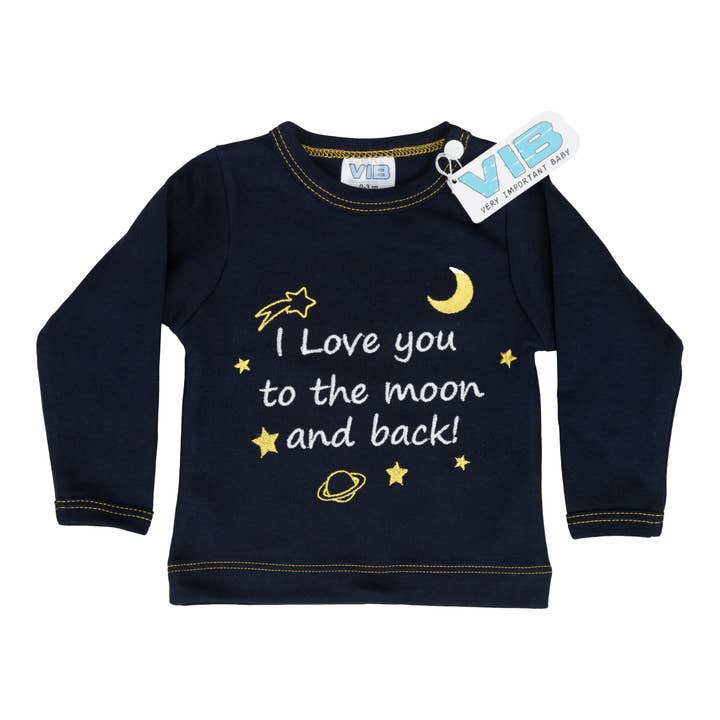 Very Important Baby® – Großhandel T-Shirt – Baby – T-Shirt Ich liebe dich bis zum Mond und zurück! Marineblau 3M
