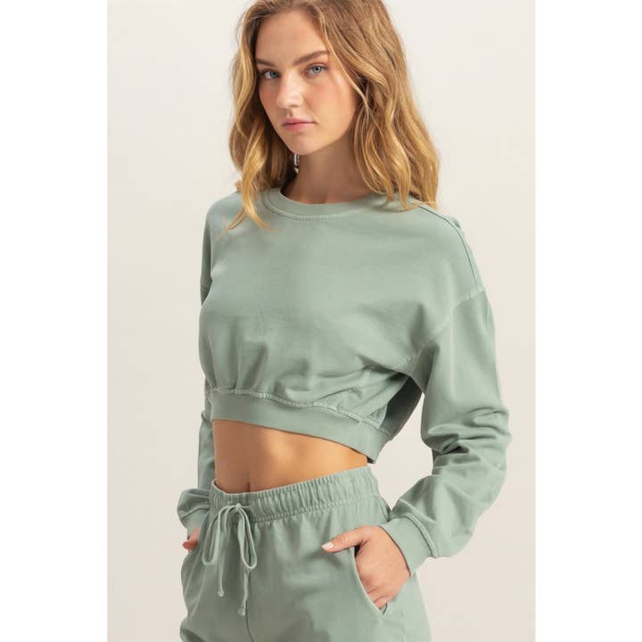 Crew Neck Long Sleeve Crop Sweatshirt for wholesale by Double Zero