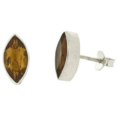 Boucles d'oreilles clous marquise facettées en citrine avec une boîte de présentation B pour la vente par Nova Silver