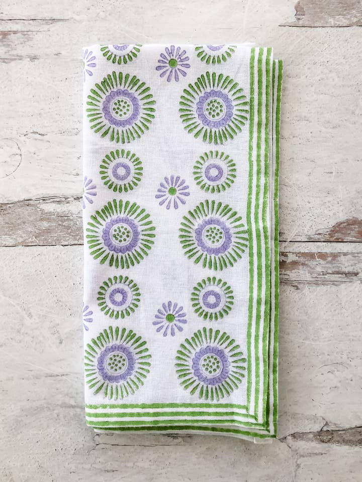 Aster Napkins - Set of 4 in Lavender and Green for wholesale by August Table