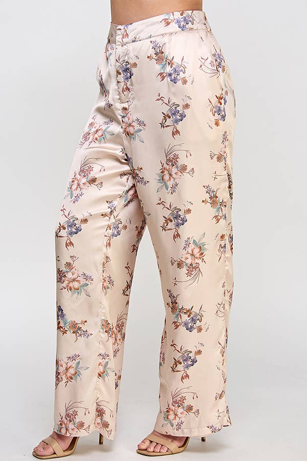 Haute Fox Plus Size & Contemporary - Wholesale Broek - Dames - Plus Size Satijnen Bloemenbroek SS2391P-P12