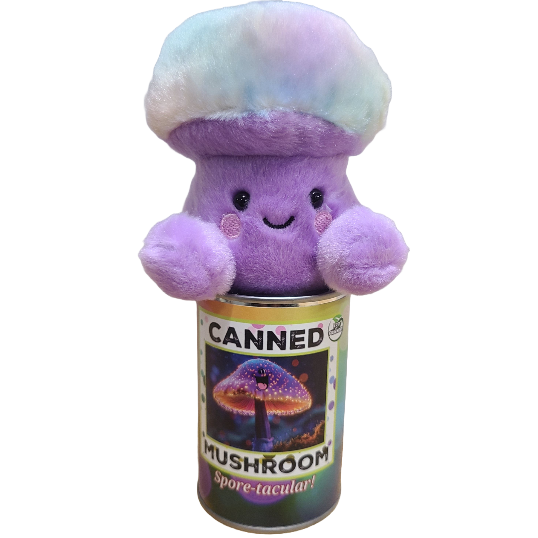 Canned Gifts - Wholesale Gag Gift/Novelty Gift - Canned Mushroom - Ombre Rainbow Mushroom Plush Gift w/Jokes3