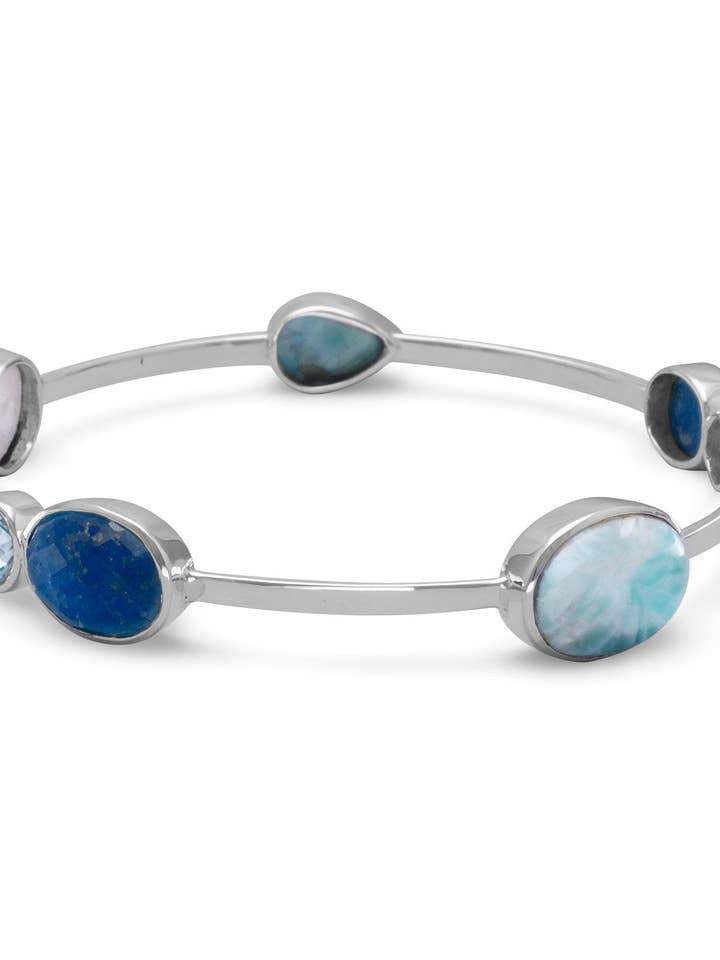 Bracelet jonc en argent sterling avec plusieurs pierres précieuses pour la vente par Stephen Oliver