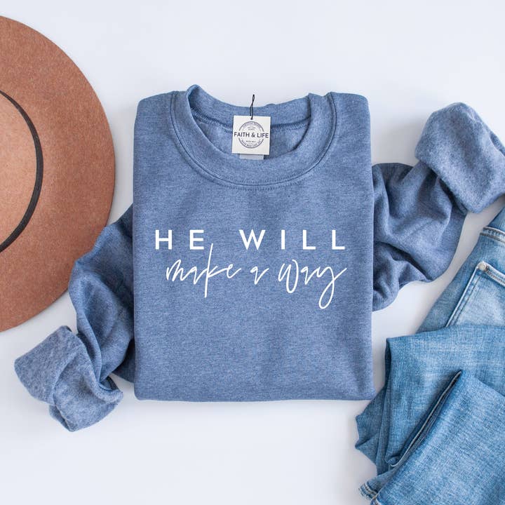 Faith & Life Christian Brands – wholesale Graphic sweatshirt – Women’s – Isaiah He Will Make A Way New Year Bible Verse Crewneck13