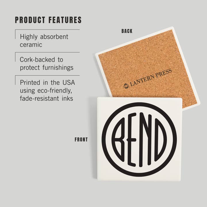 Lantern Press - Venta al por mayor Posavasos - POSAVASOS DE CERÁMICA Bend, Oregon, Bend, Logotipo2