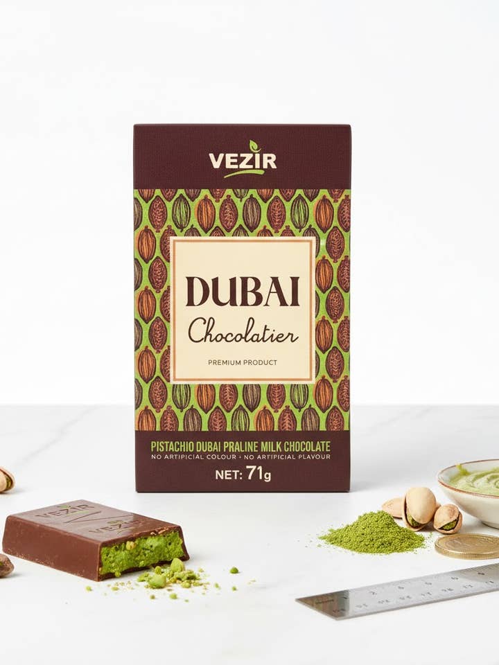 Dubai Chocoladereep 71g Pistache Praline Halal Turks voor wholesale door Aladdin