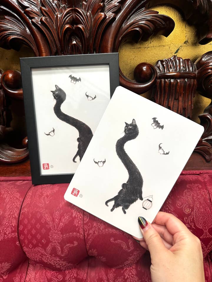 "Neko Rokurokubi" Framed Art Card & Single Cards for wholesale by Stephanie Inagaki