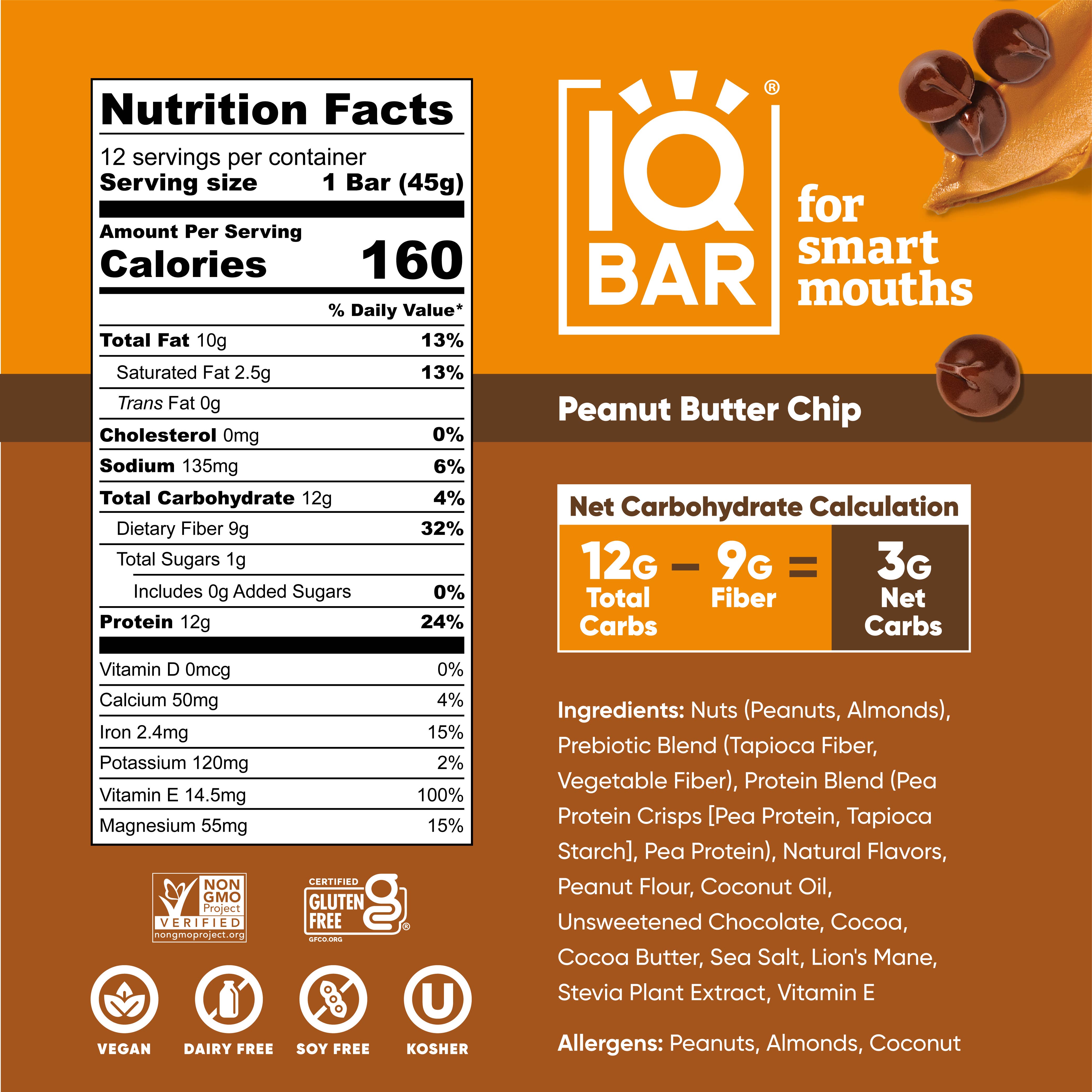 IQBAR - Wholesale Snack Bar - IQBAR Peanut Butter Chip | Brain + Body Keto Protein Bars3