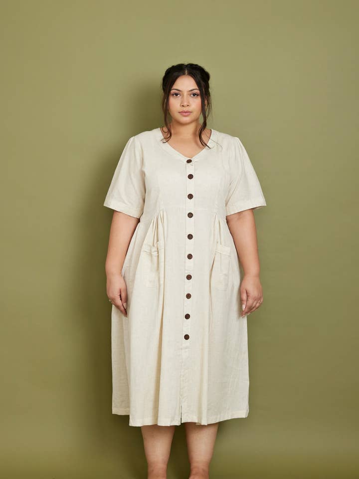 Cotton Flax Dress in Cream for wholesale by Pana Mina
